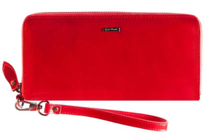 Duży damski portfel czerwony skórzany zasówany